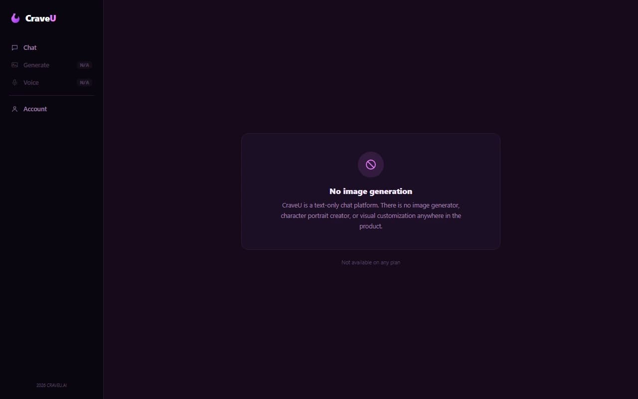 CraveU interface, image generation (SceneSnap) was added to the platform after this screenshot was captured