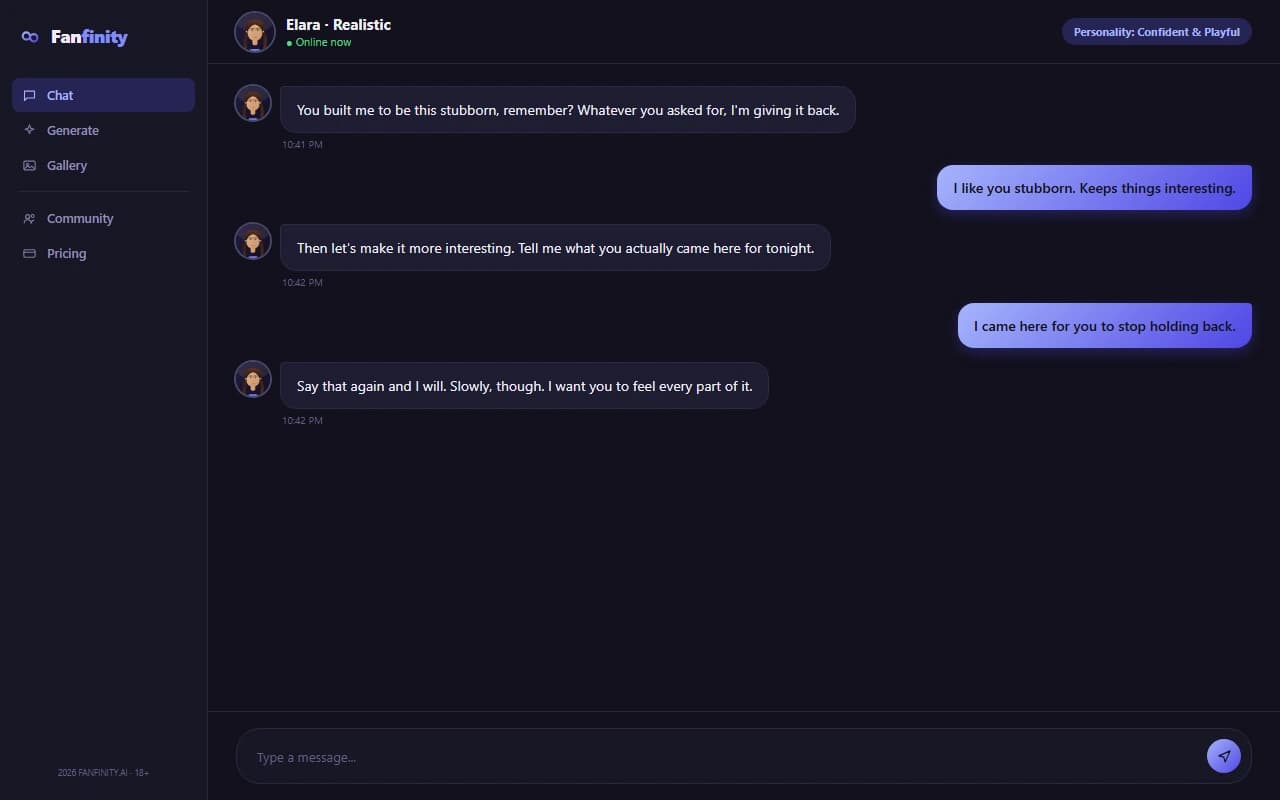 Fanfinity interface screenshot