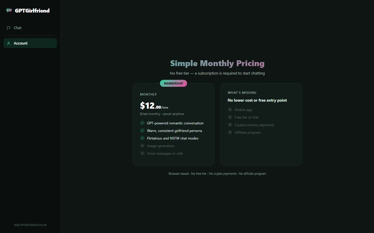 GPTGirlfriend subscription pricing plan