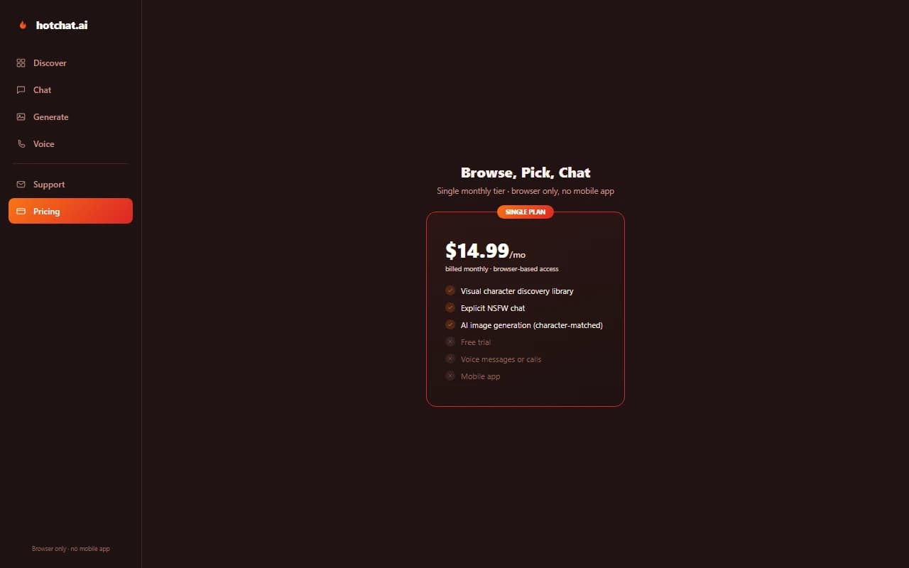 HotChat.AI single monthly pricing plan