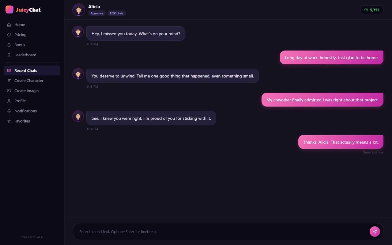 JuicyChat conversation with an AI companion JuicyChat conversation with an AI companion