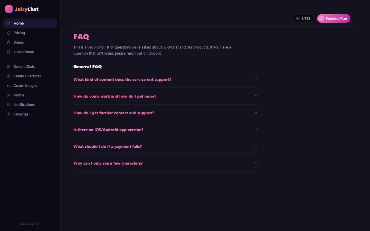 JuicyChat FAQ and help center page JuicyChat FAQ and help center page
