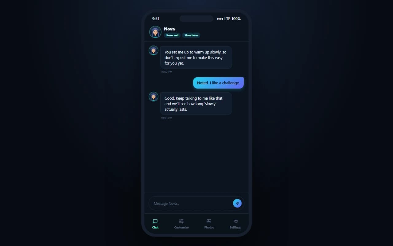 MyGirl.tech chat interface showing a conversation with an AI companion