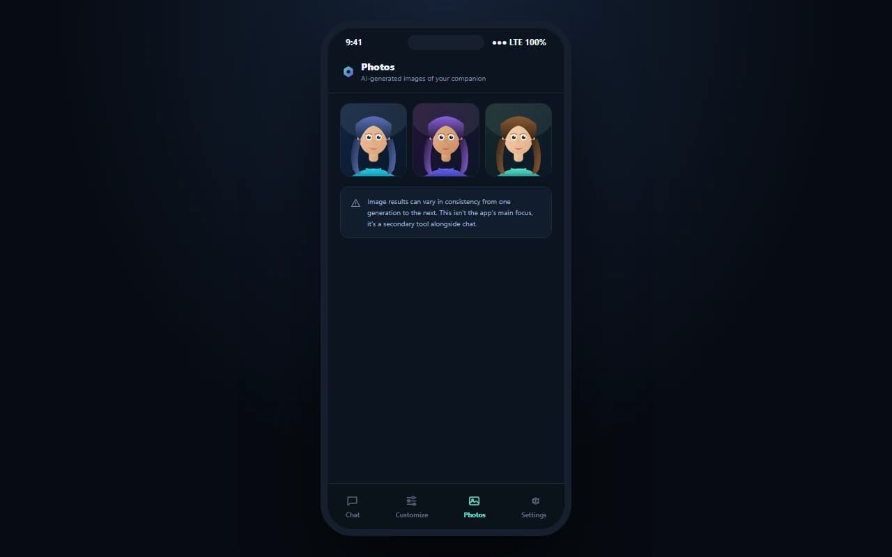 MyGirl.tech image generation results showing AI-generated companion photos