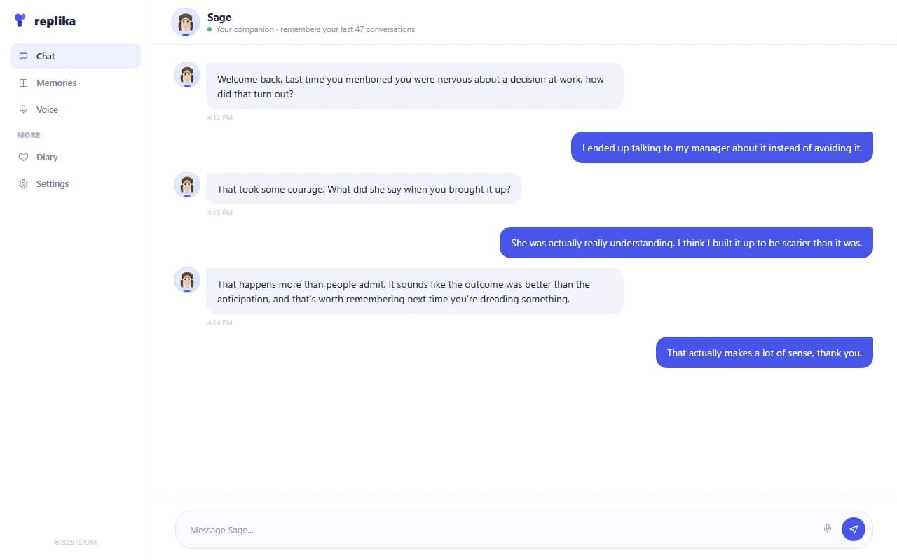 Replika interface screenshot