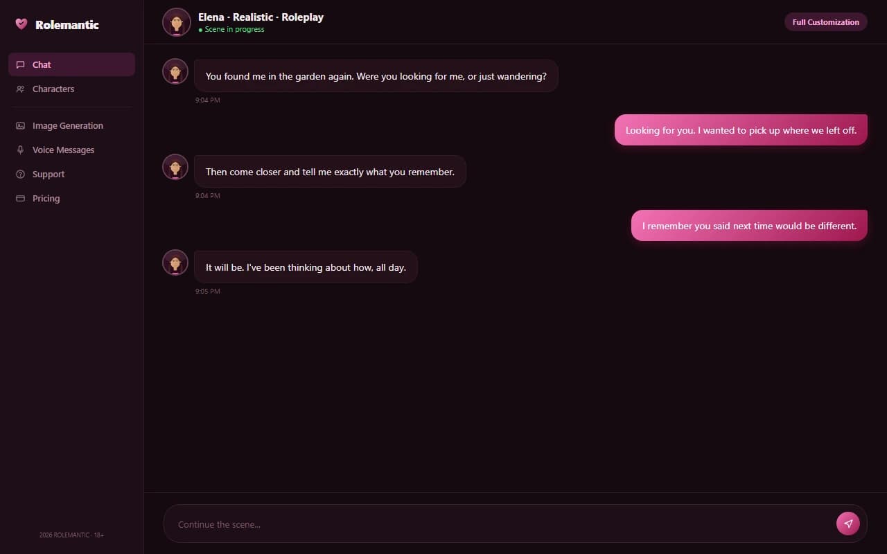 Rolemantic interface screenshot