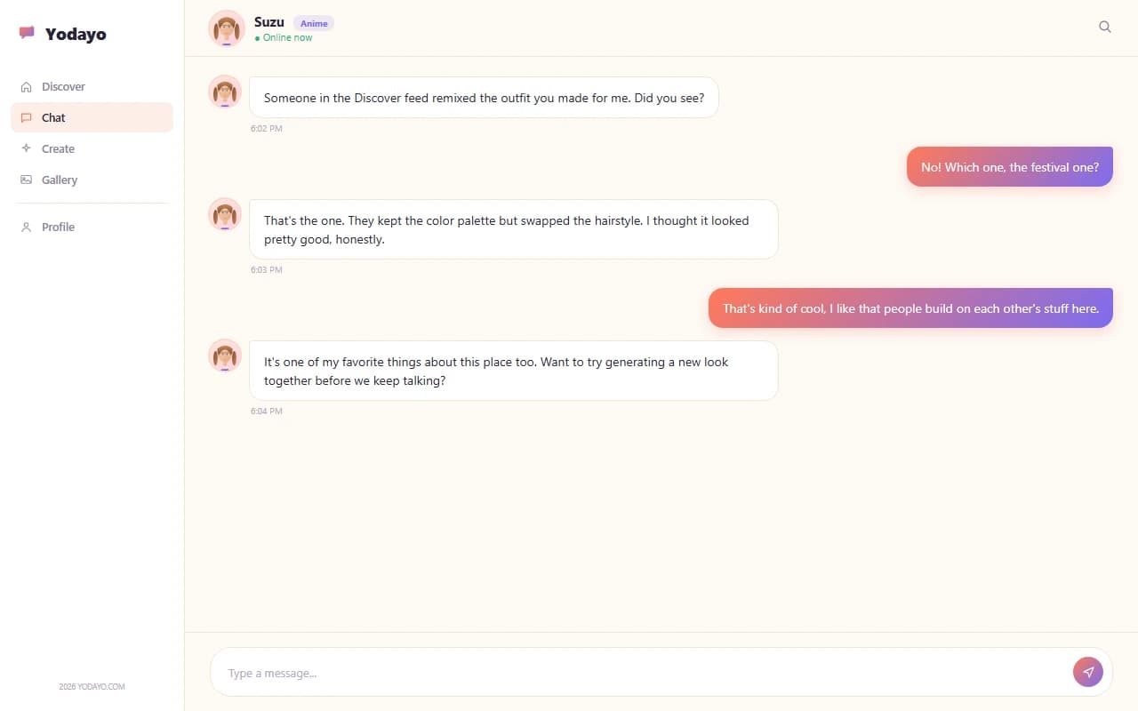 Yodayo interface screenshot