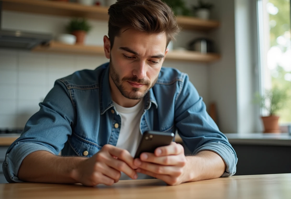 Person comparing chat, voice, and video feature options on a smartphone screen
