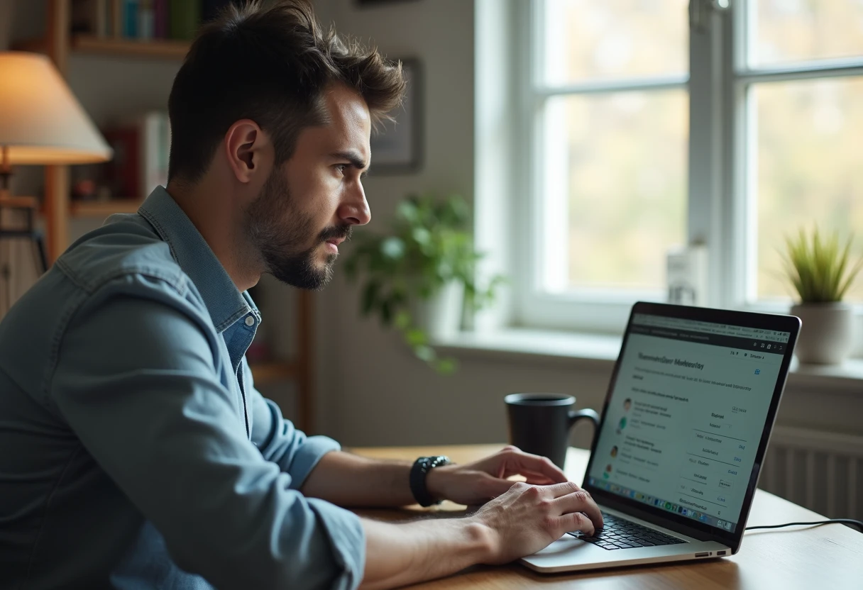 Man reading an AI companion industry trends report on his laptop